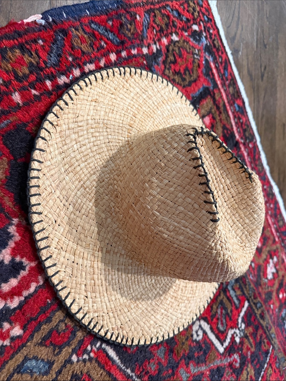 Wyeth by Todd Magill Natural Straw Wide-Brim Hat with Black Stitching